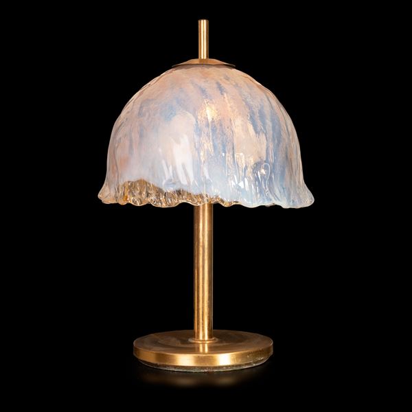 Mid-century table lamp in brass and Murano glass
