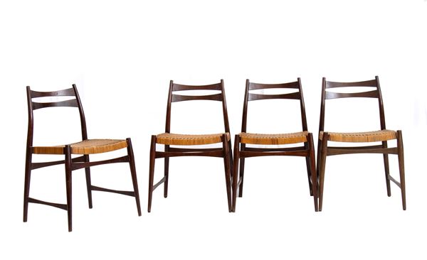 Set of four danish rush seat daining chairs