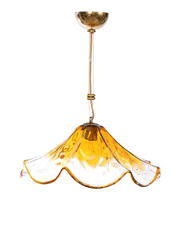 Ceiling lamp in transparent and amber glass 