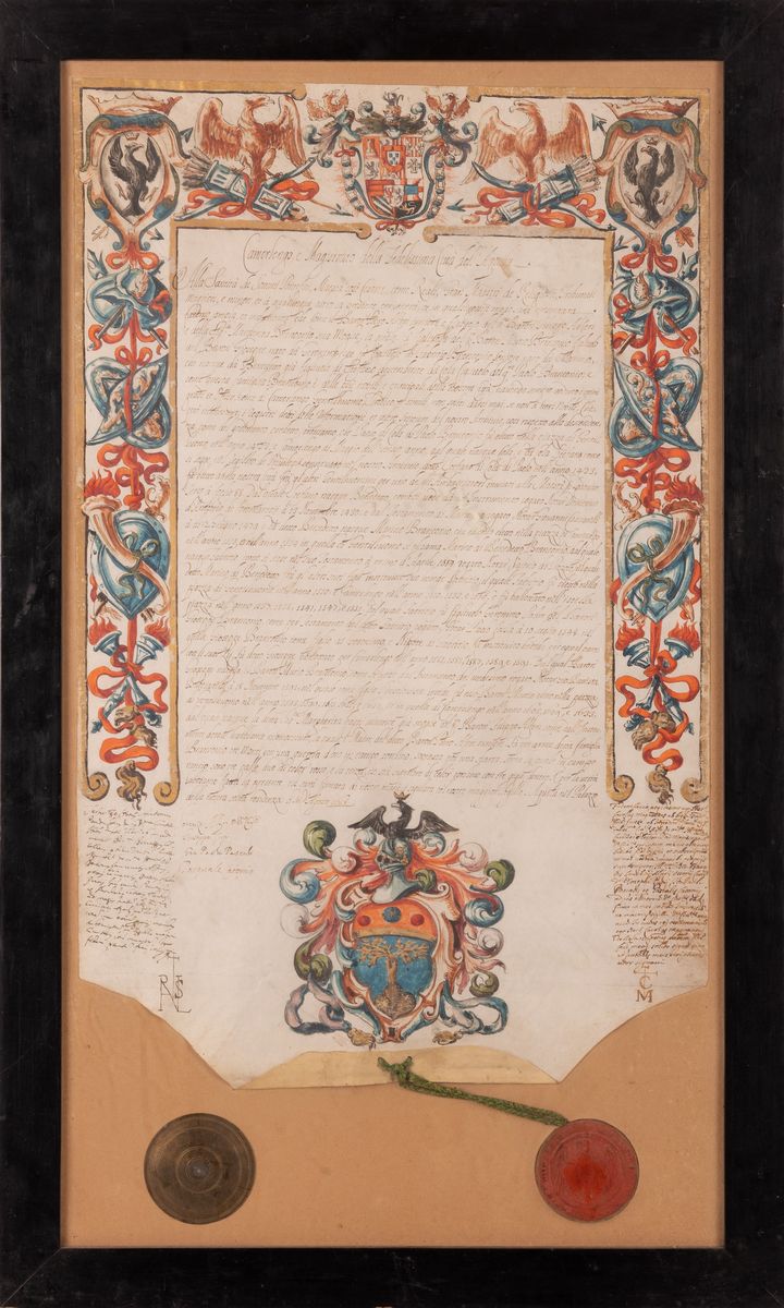 Anonimo - Diploma che Attesta la Nobiltà del Barone Piero Alfieri e della di Lui Moglie Margherit...