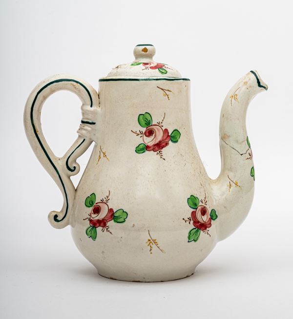 Manifattura di Castelli della met&#224; del XIX secolo - Caffettiera con decoro a roselline