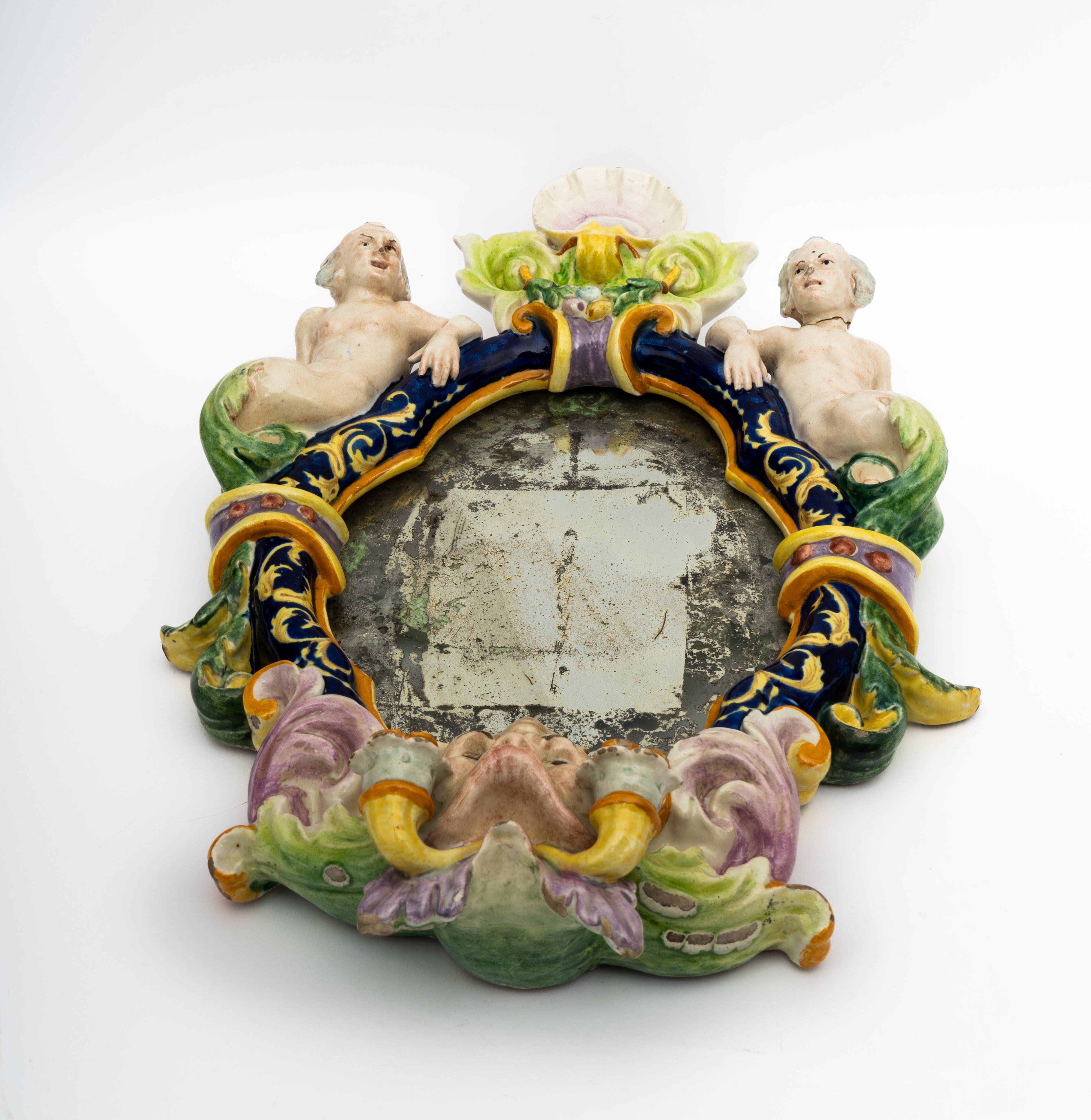Manifattura Battaglia, Napoli XIX Secolo - Deliziosa Applique Candeliere a Due Fuochi in Maiolica...