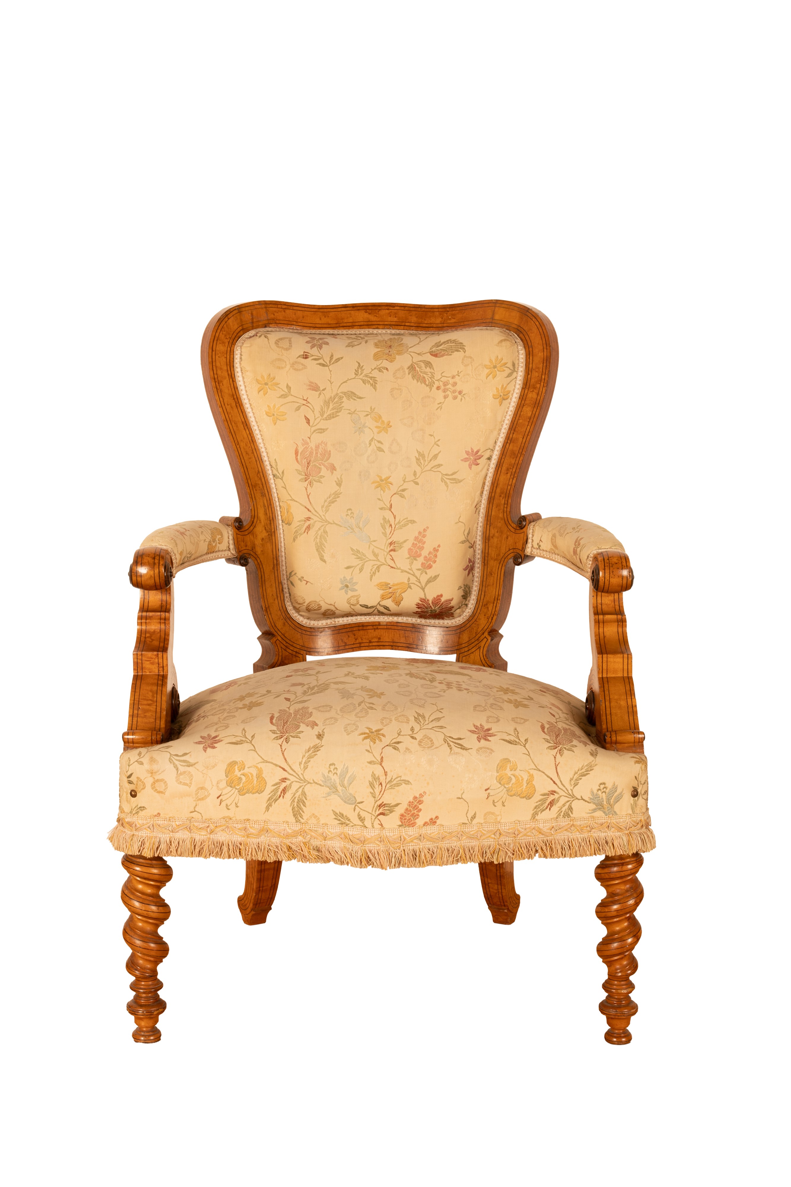 Sei Poltrone Biedermeier in Radica di Tuia Filettate in Acero