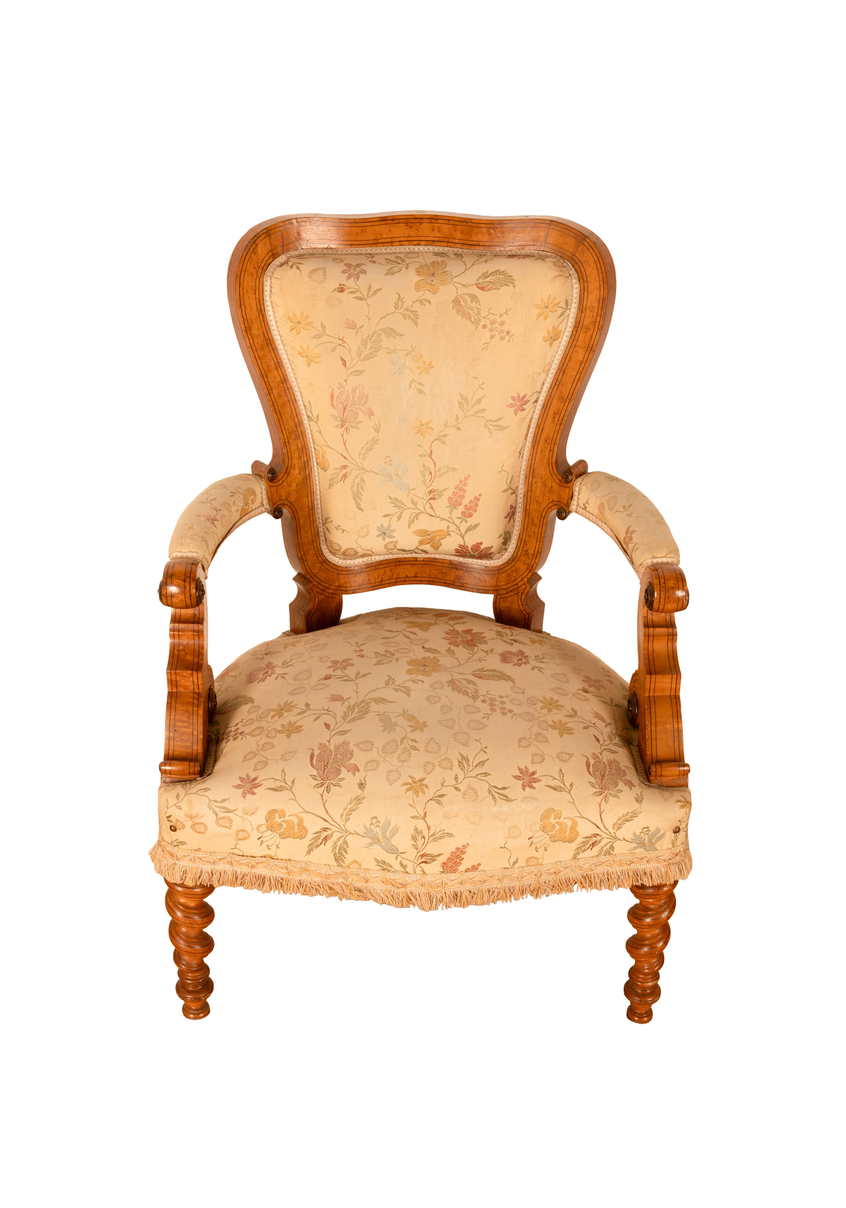 Sei Poltrone Biedermeier in Radica di Tuia Filettate in Acero