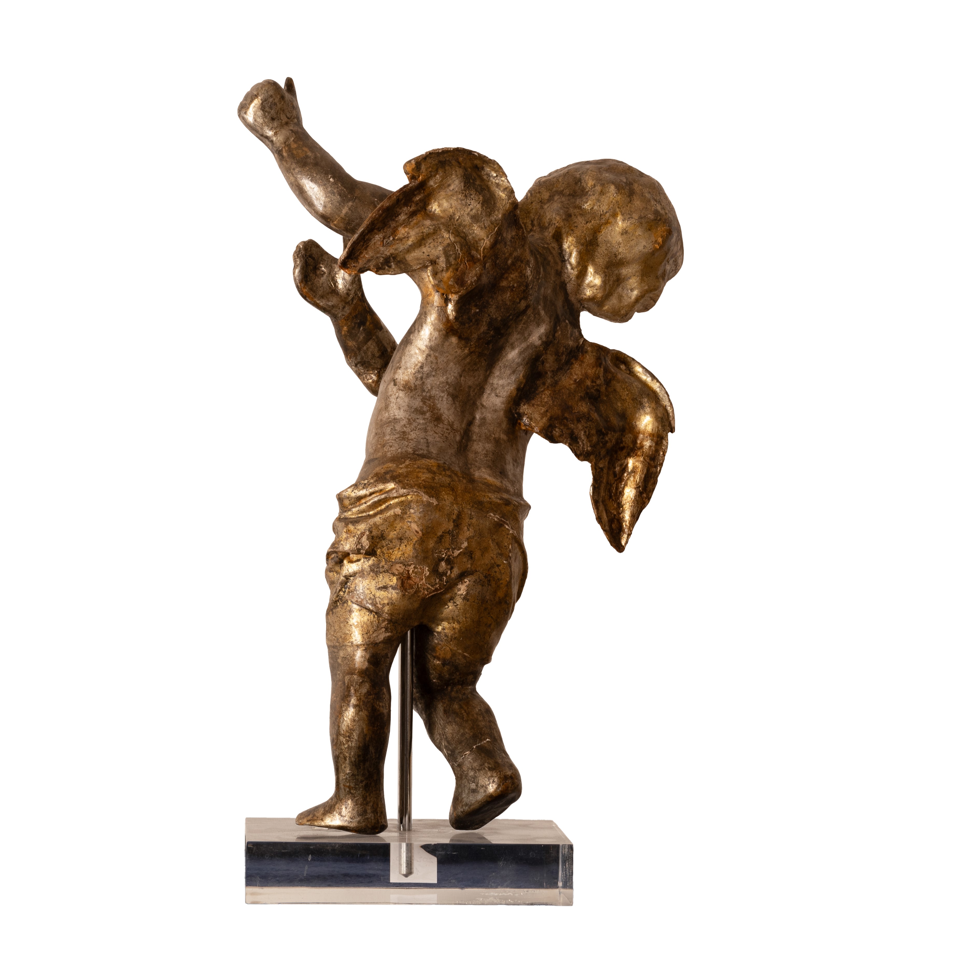 Coppia di putti in cartapesta argentata e dorata