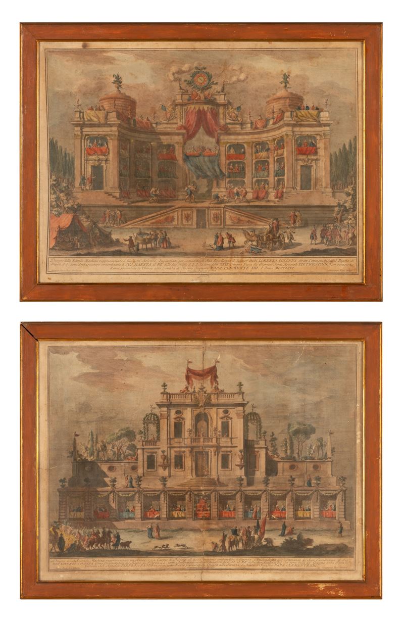 Giuseppe Vasi - Coppia di Acqueforti: Disegni della Seconda Machina