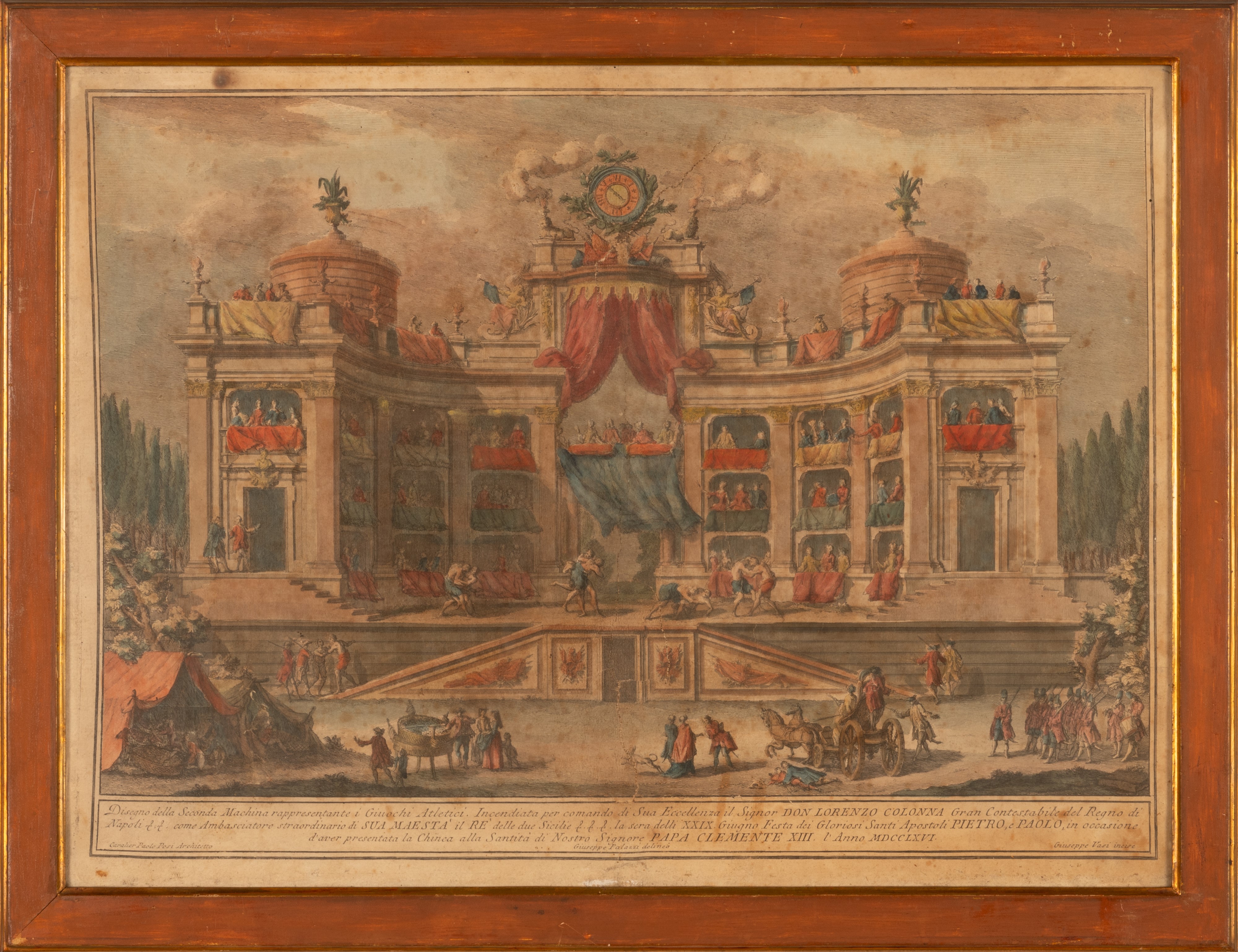 Giuseppe Vasi - Coppia di Acqueforti: Disegni della Seconda Machina