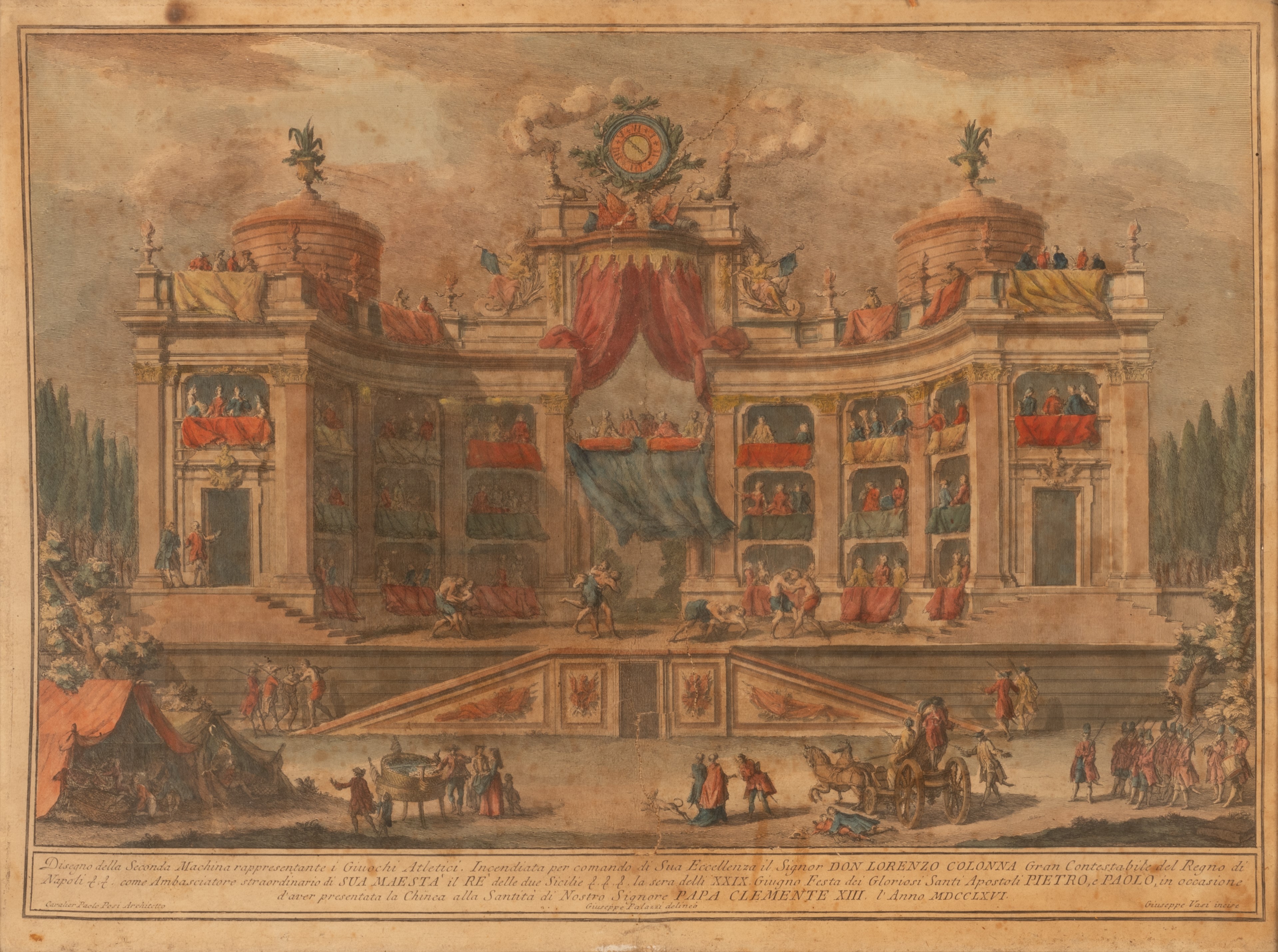 Giuseppe Vasi - Coppia di Acqueforti: Disegni della Seconda Machina