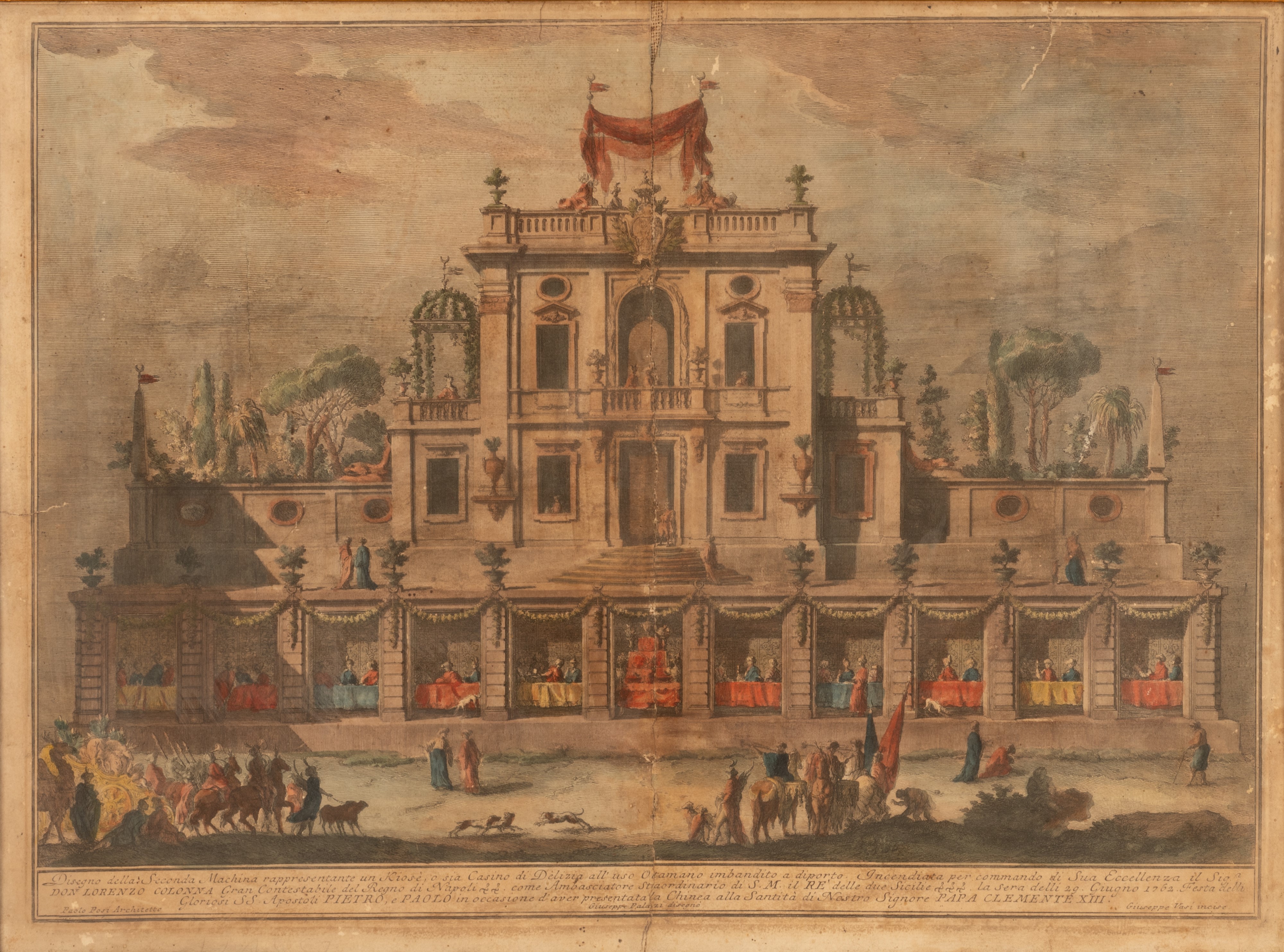 Giuseppe Vasi - Coppia di Acqueforti: Disegni della Seconda Machina