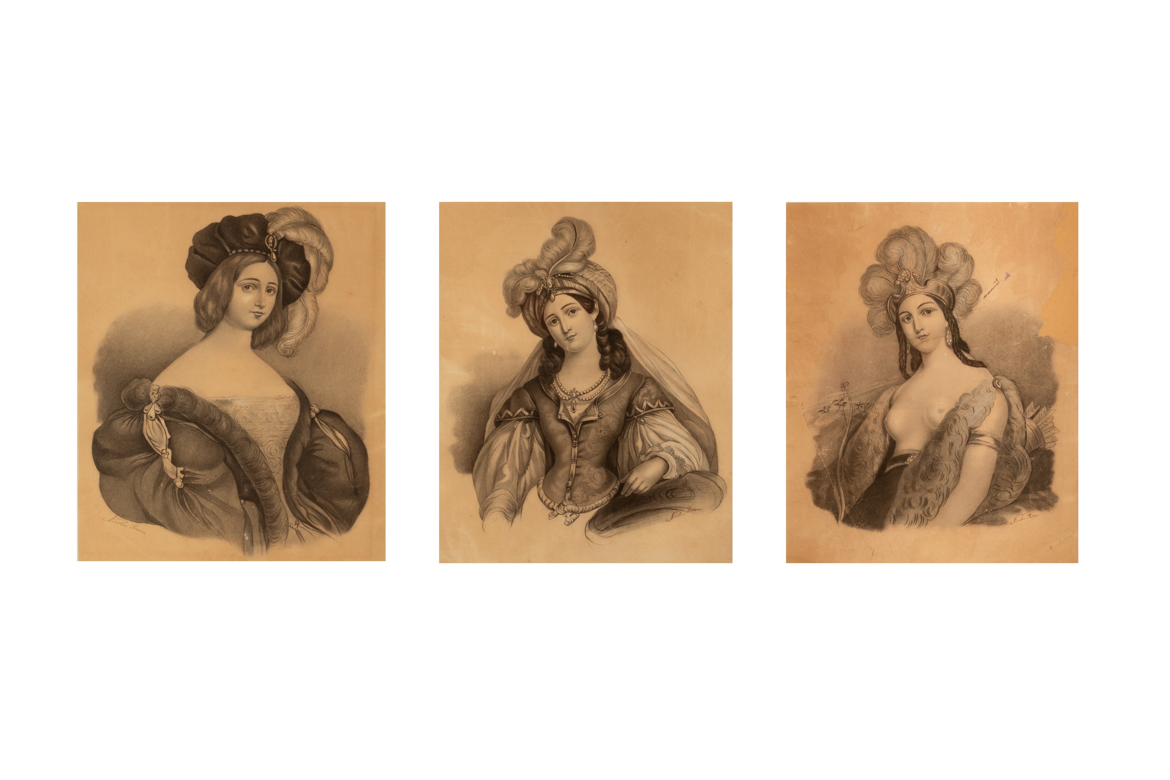 Lotto di tre disegni a matita