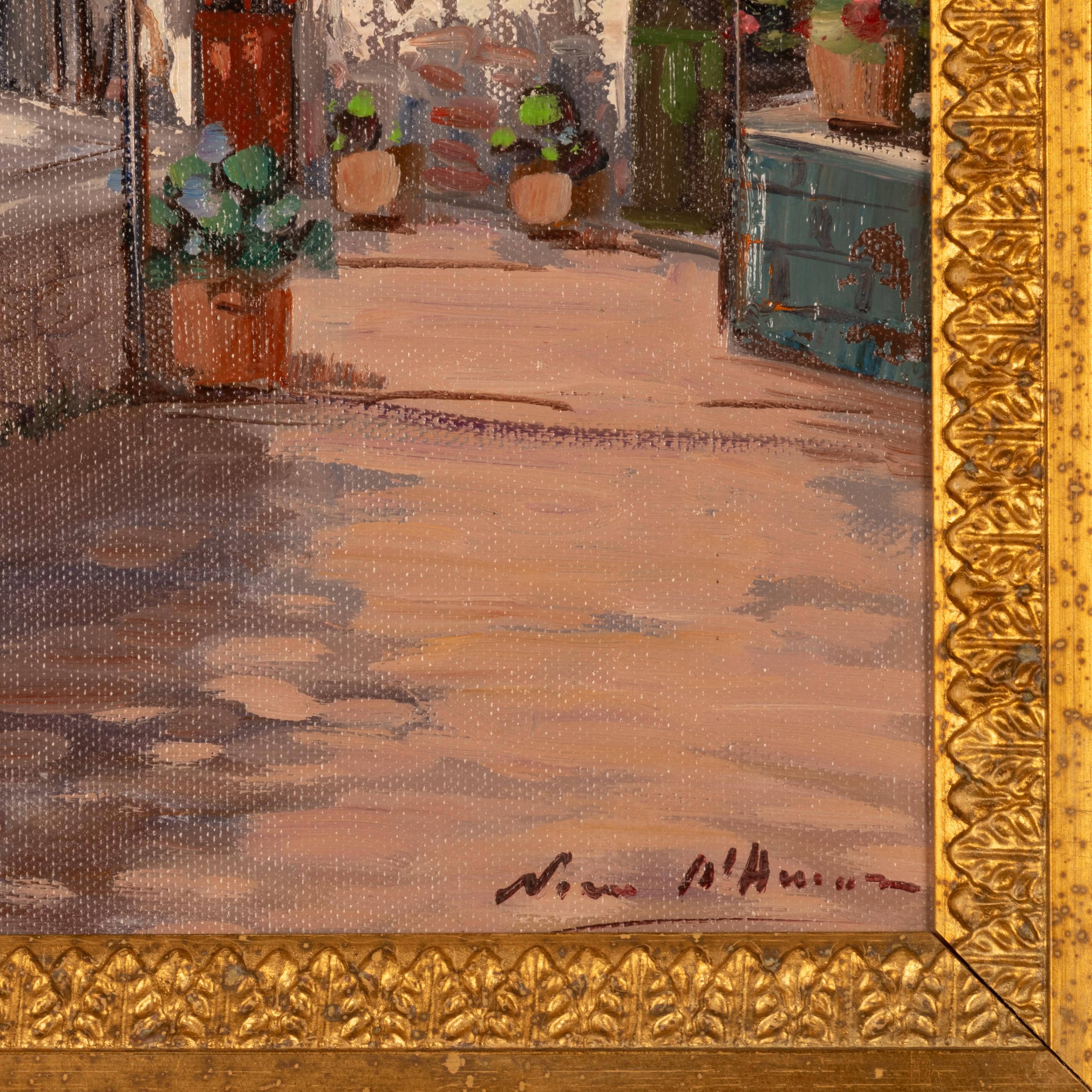 Coppia di oli su tela raffiguranti scorcio di Positano e i Faraglioni di Capri.