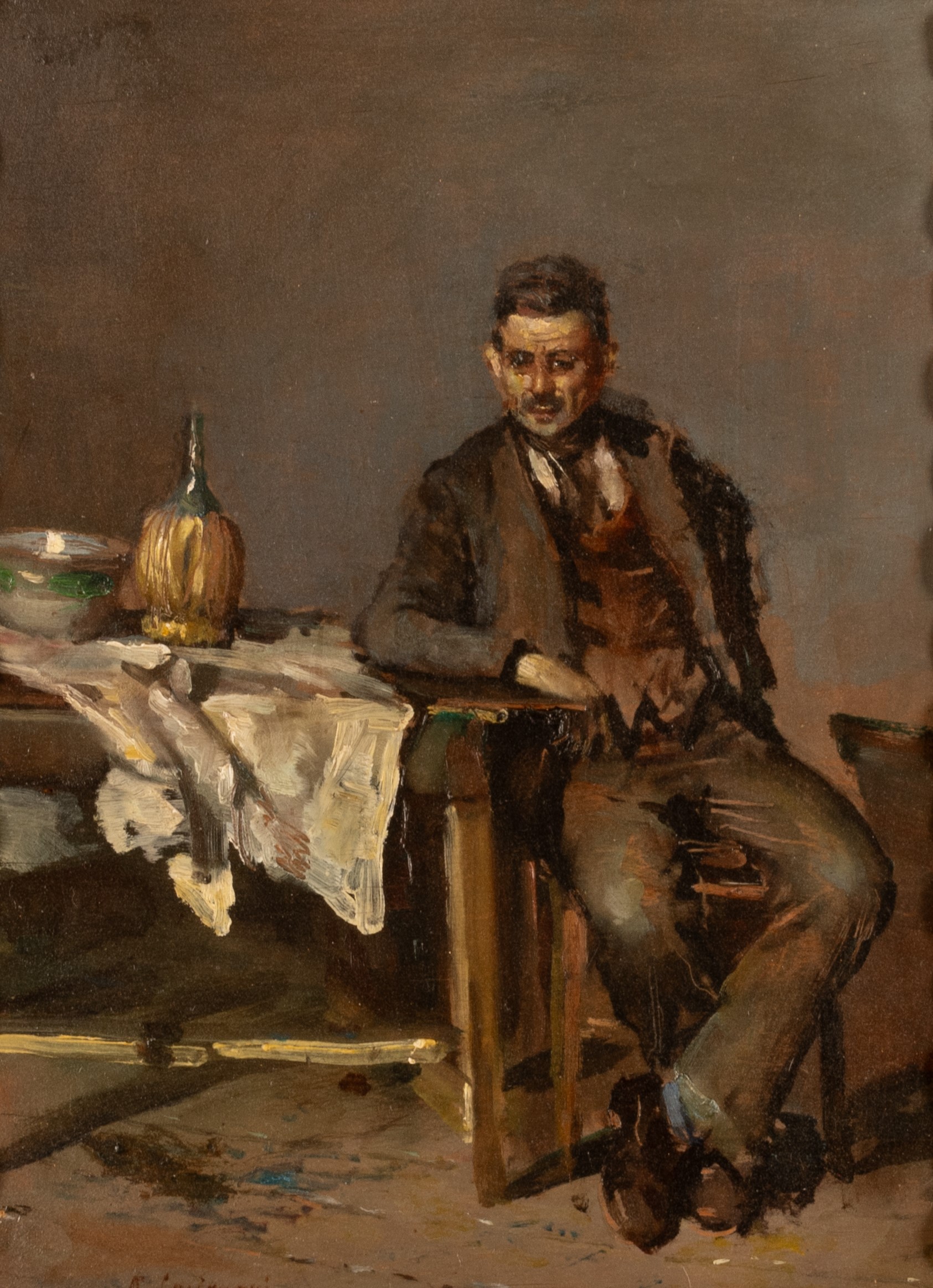 Ritratto virile con fiasco di vino