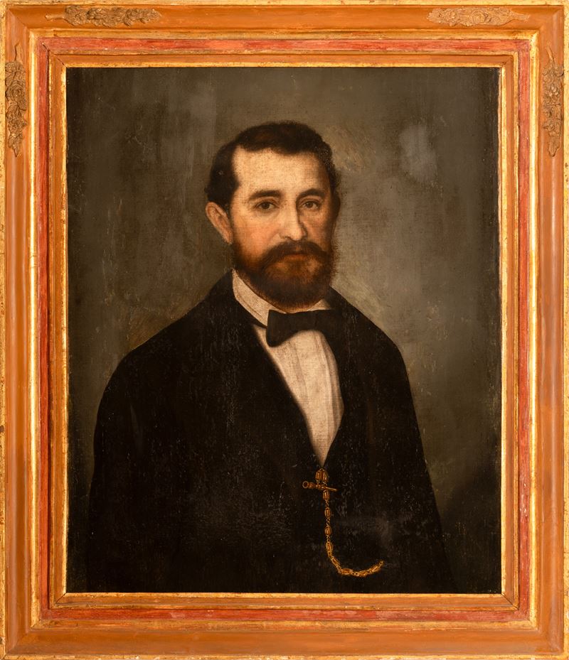 Ritratto di gentiluomo con papillon e orologio da taschino