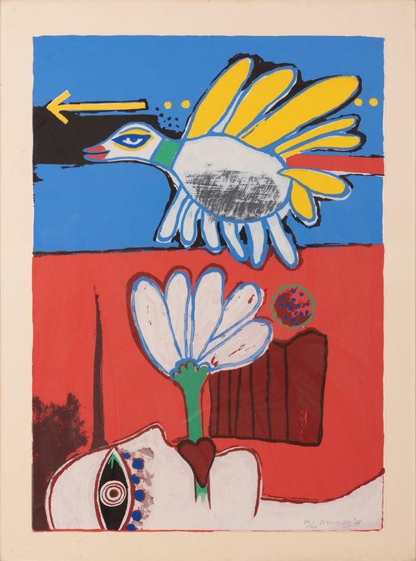 Guillaume  Corneille - Composizione con figura femminile, fiore e uccello